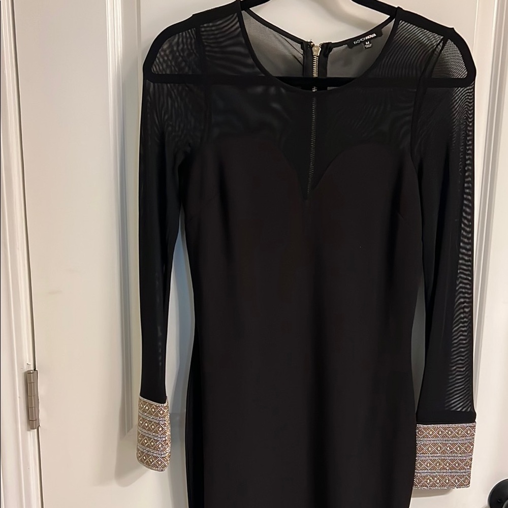 Black Long Sleeve Crew Neck Gown - Picture 3 of 9